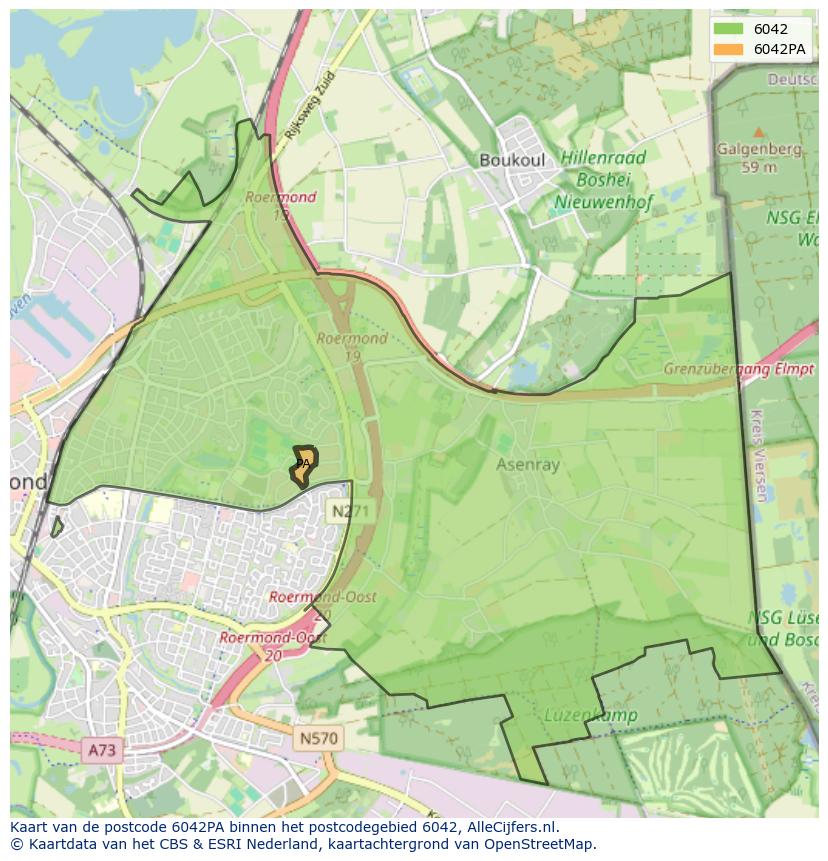 Afbeelding van het postcodegebied 6042 PA op de kaart.