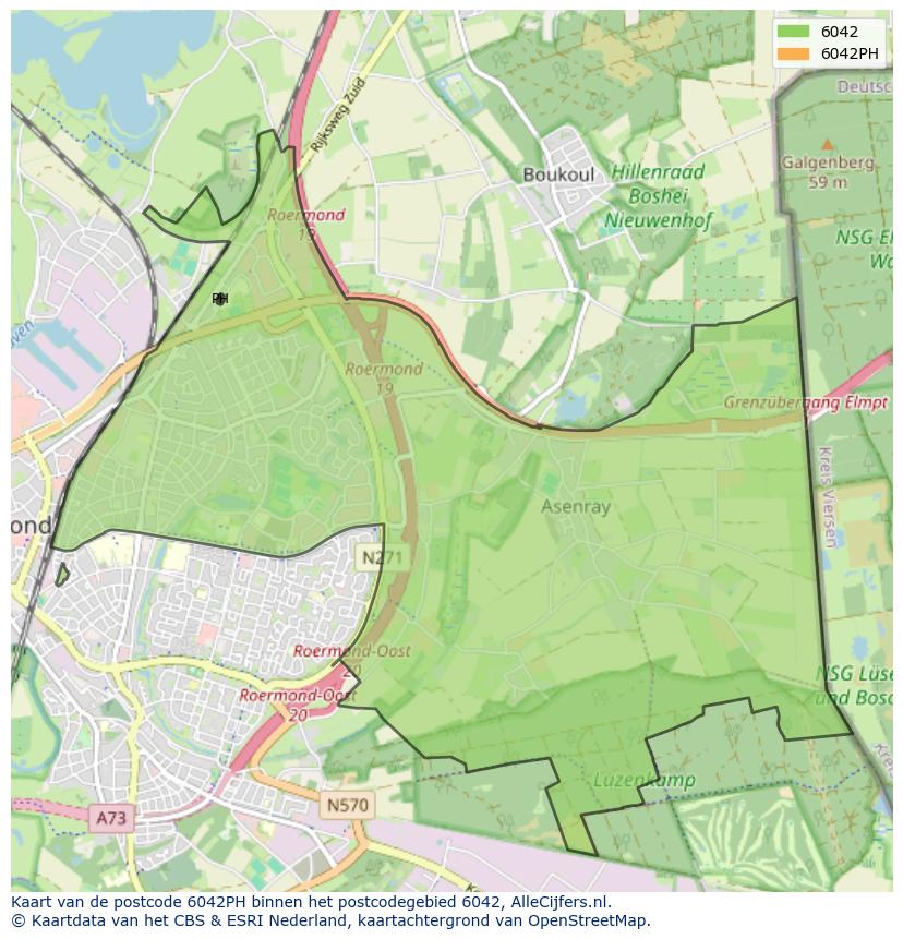 Afbeelding van het postcodegebied 6042 PH op de kaart.