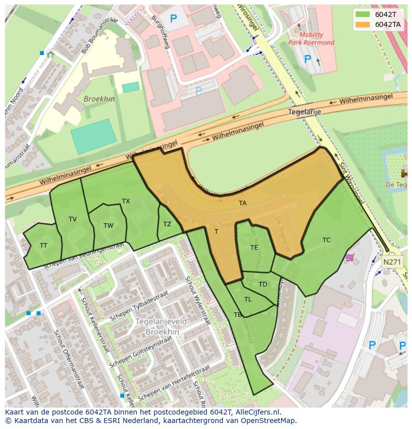 Afbeelding van het postcodegebied 6042 TA op de kaart.