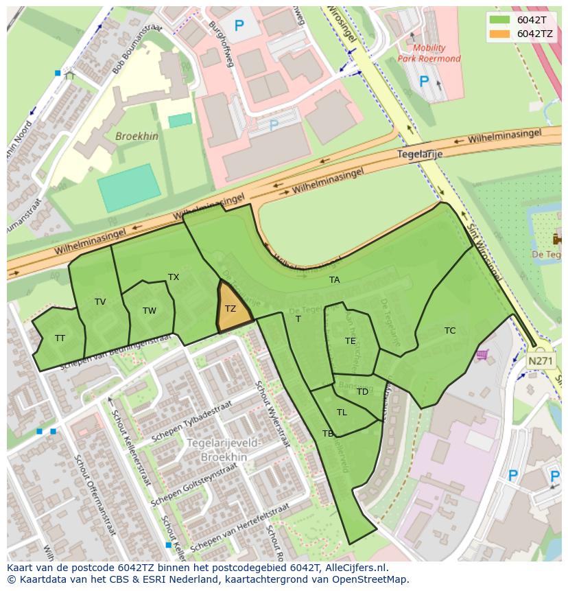 Afbeelding van het postcodegebied 6042 TZ op de kaart.