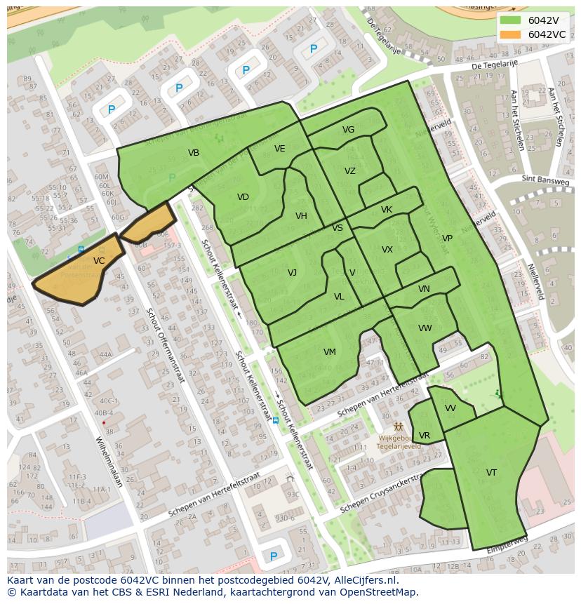 Afbeelding van het postcodegebied 6042 VC op de kaart.