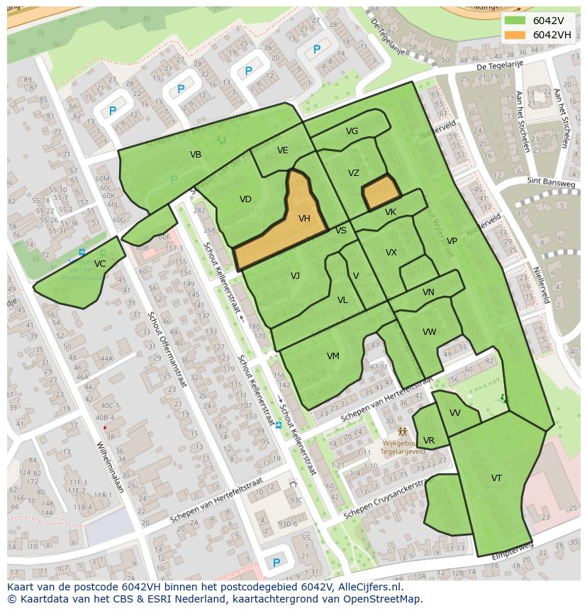 Afbeelding van het postcodegebied 6042 VH op de kaart.