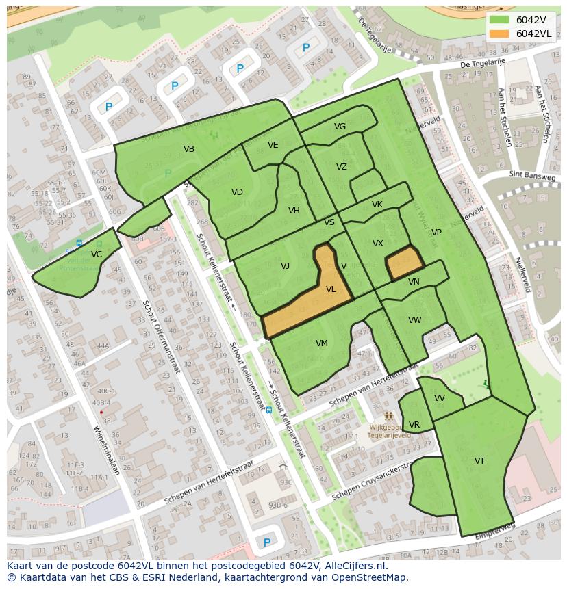 Afbeelding van het postcodegebied 6042 VL op de kaart.