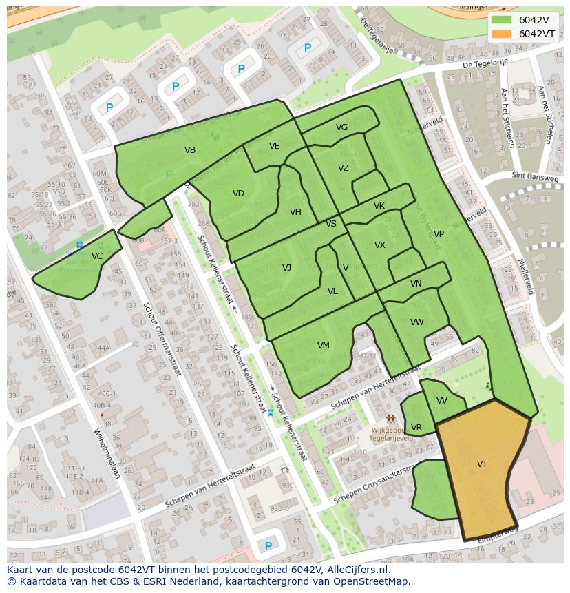 Afbeelding van het postcodegebied 6042 VT op de kaart.