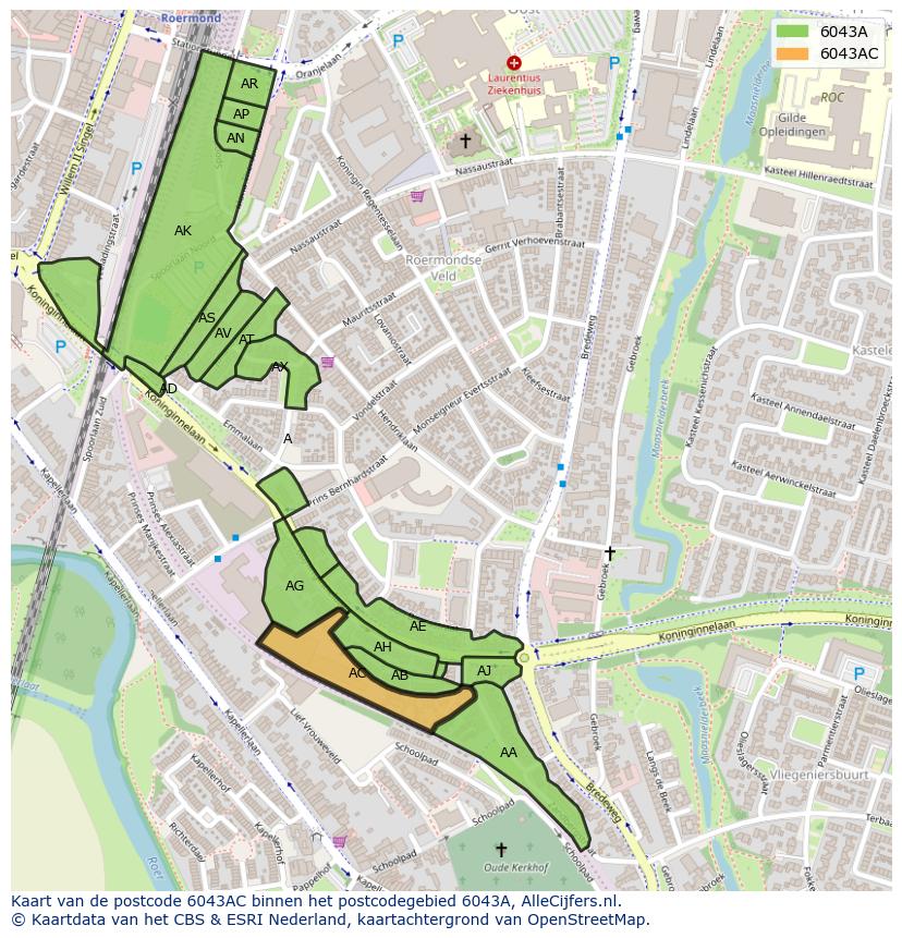 Afbeelding van het postcodegebied 6043 AC op de kaart.