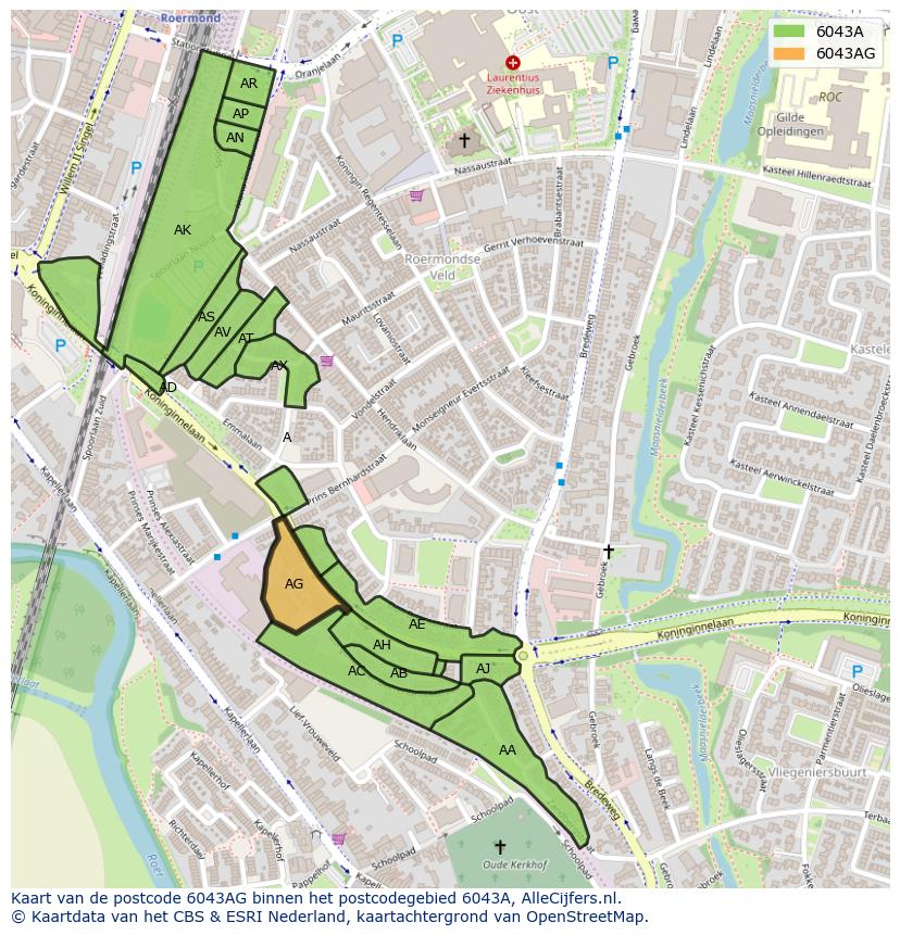 Afbeelding van het postcodegebied 6043 AG op de kaart.