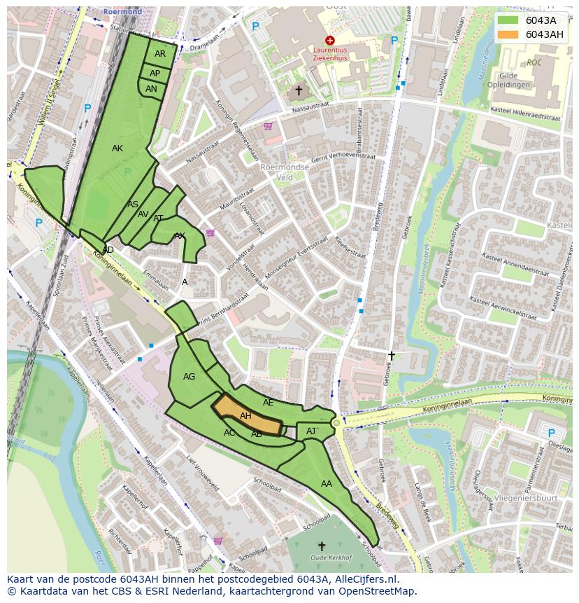 Afbeelding van het postcodegebied 6043 AH op de kaart.
