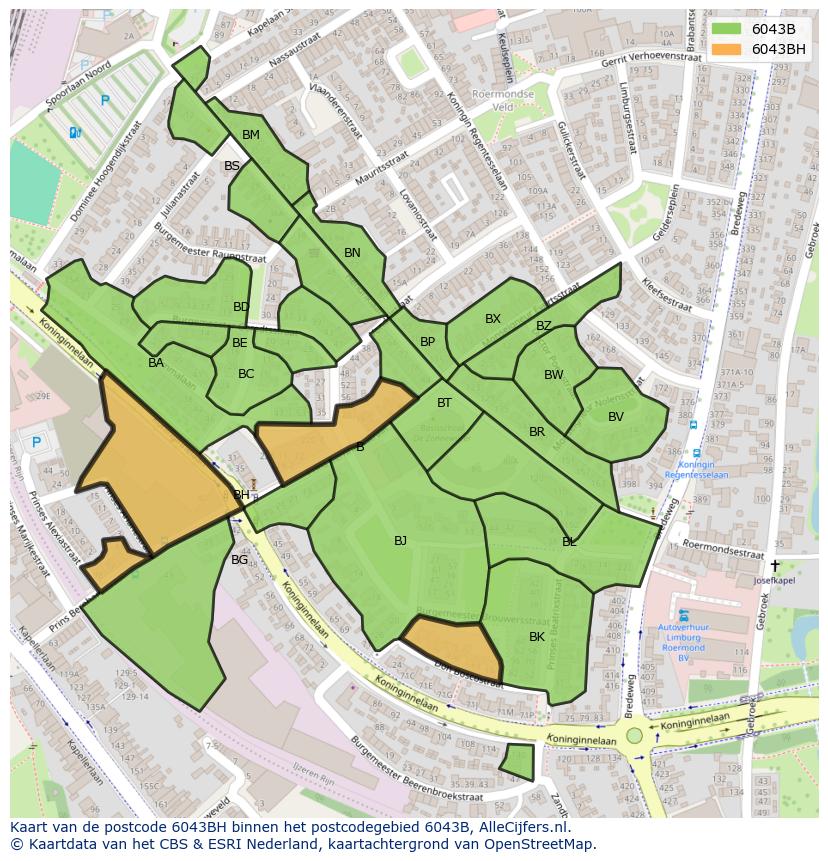 Afbeelding van het postcodegebied 6043 BH op de kaart.