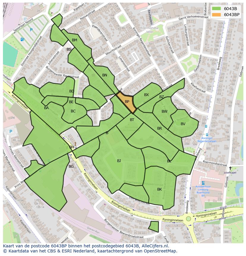 Afbeelding van het postcodegebied 6043 BP op de kaart.