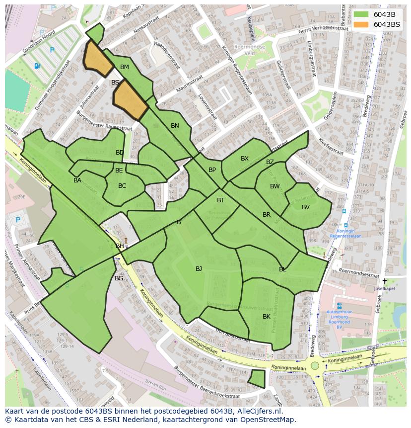 Afbeelding van het postcodegebied 6043 BS op de kaart.