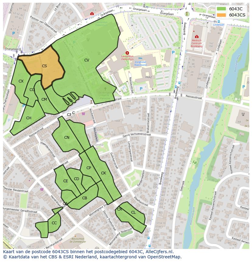 Afbeelding van het postcodegebied 6043 CS op de kaart.