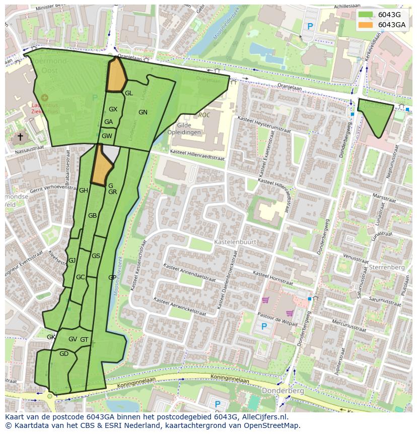 Afbeelding van het postcodegebied 6043 GA op de kaart.