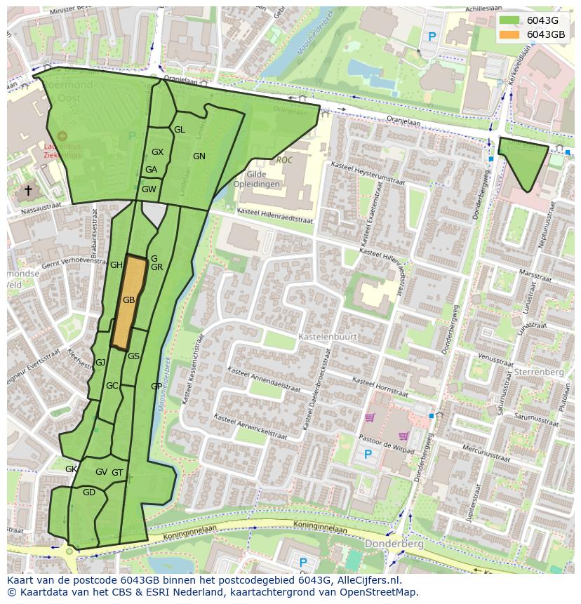 Afbeelding van het postcodegebied 6043 GB op de kaart.