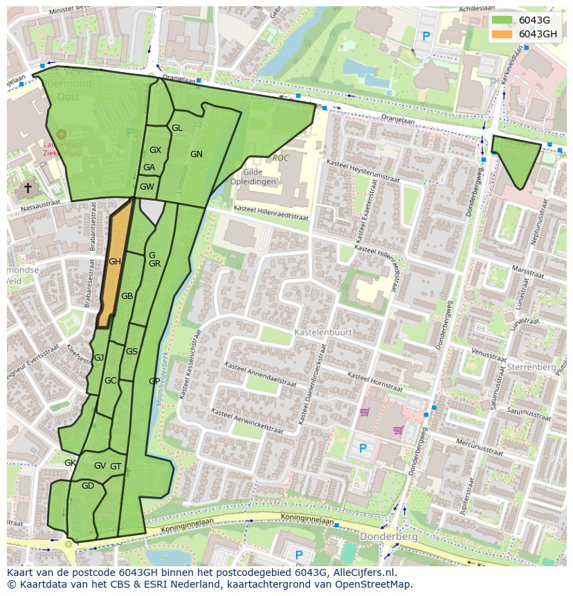 Afbeelding van het postcodegebied 6043 GH op de kaart.