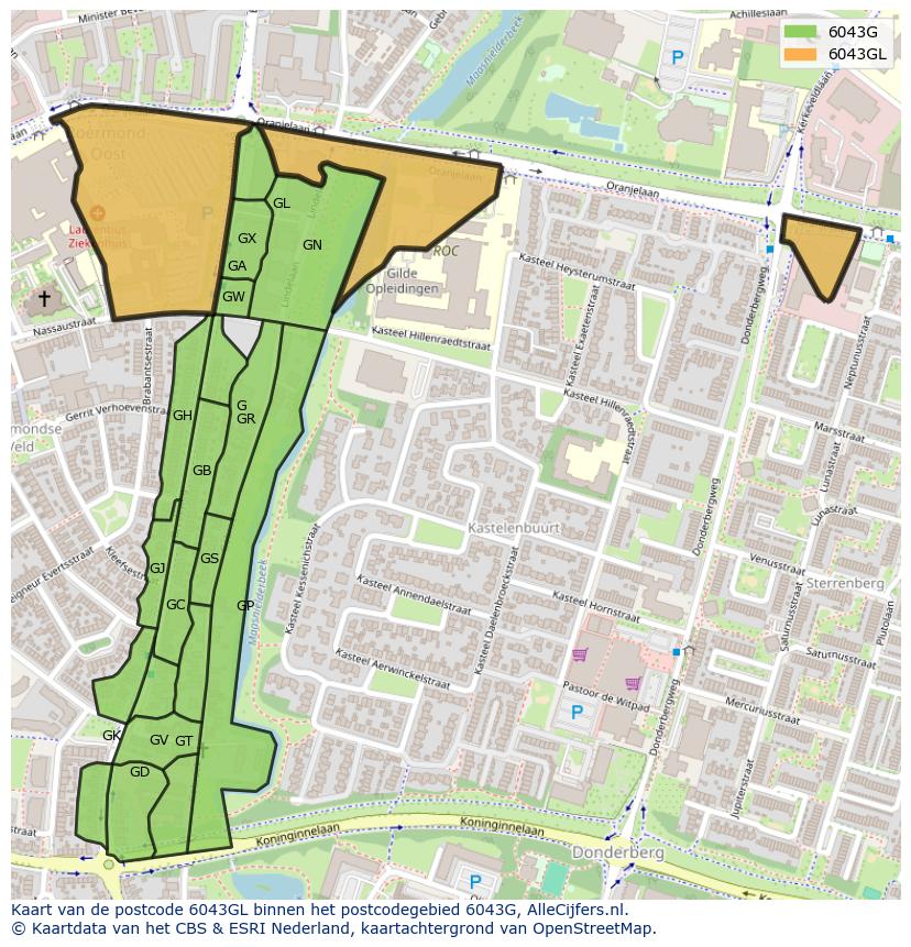 Afbeelding van het postcodegebied 6043 GL op de kaart.