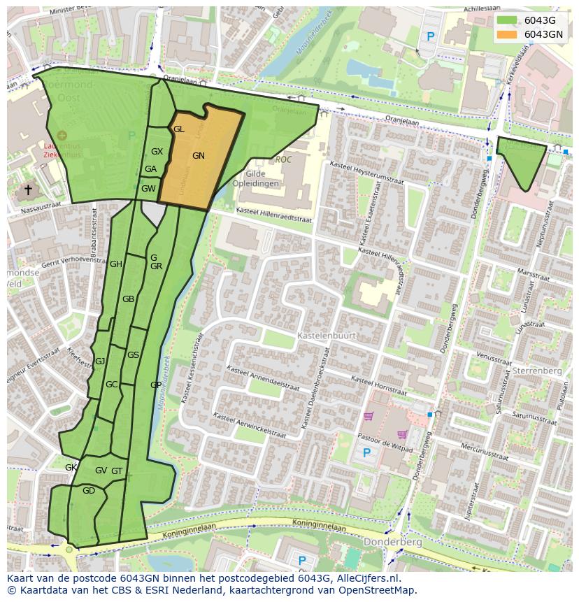 Afbeelding van het postcodegebied 6043 GN op de kaart.