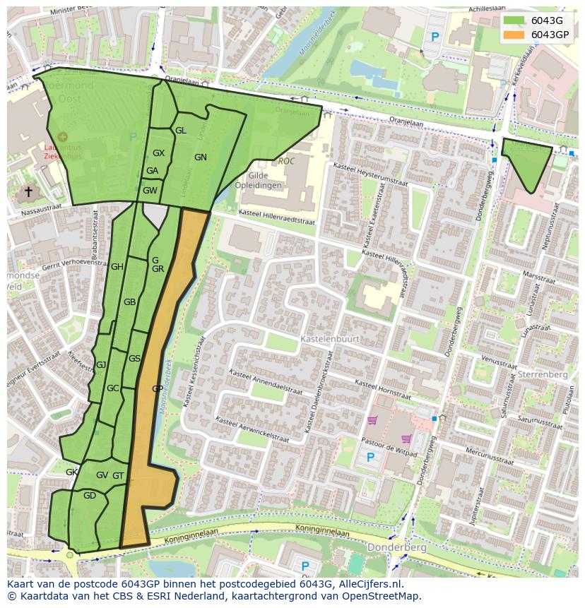 Afbeelding van het postcodegebied 6043 GP op de kaart.