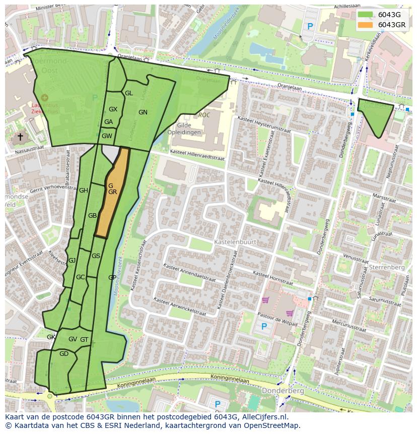 Afbeelding van het postcodegebied 6043 GR op de kaart.