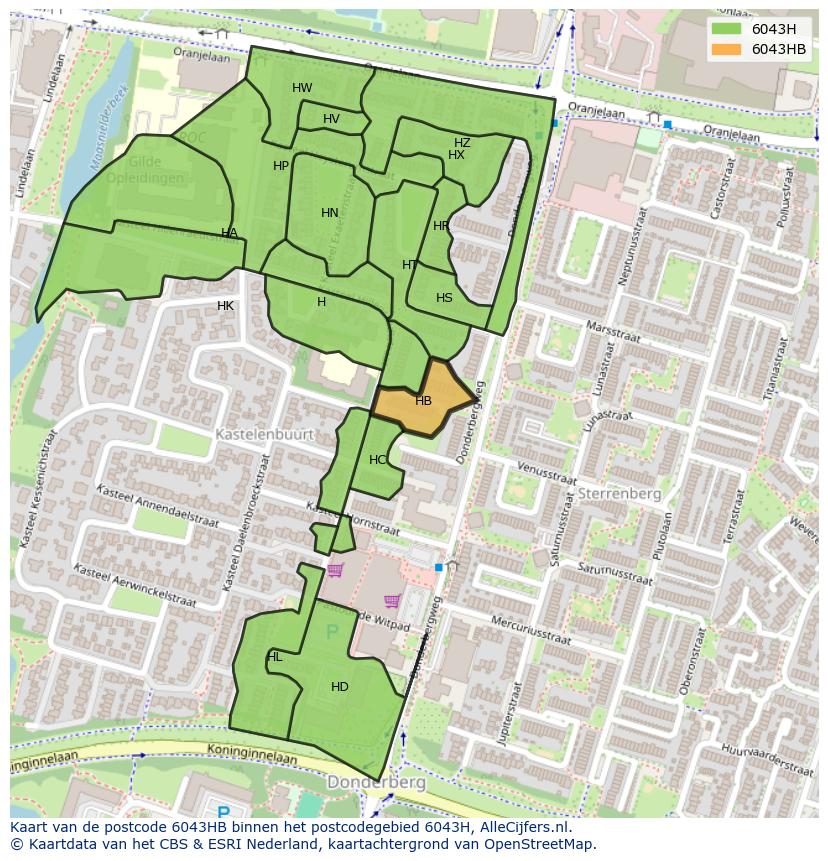 Afbeelding van het postcodegebied 6043 HB op de kaart.