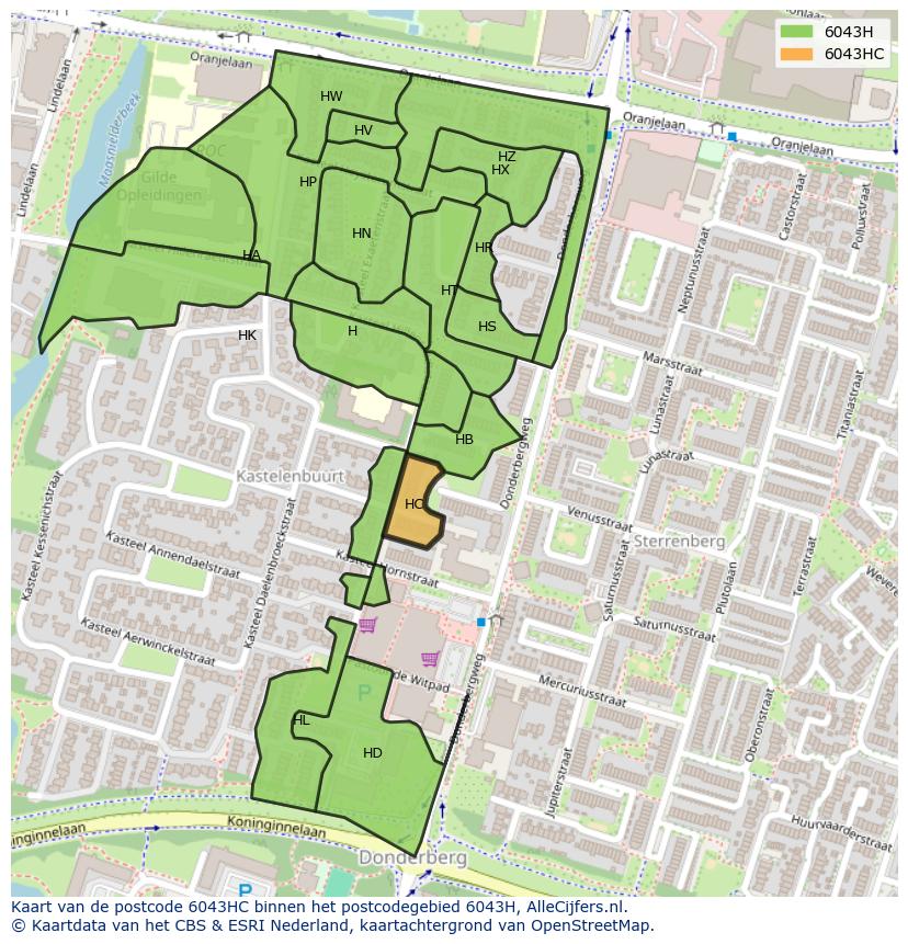 Afbeelding van het postcodegebied 6043 HC op de kaart.