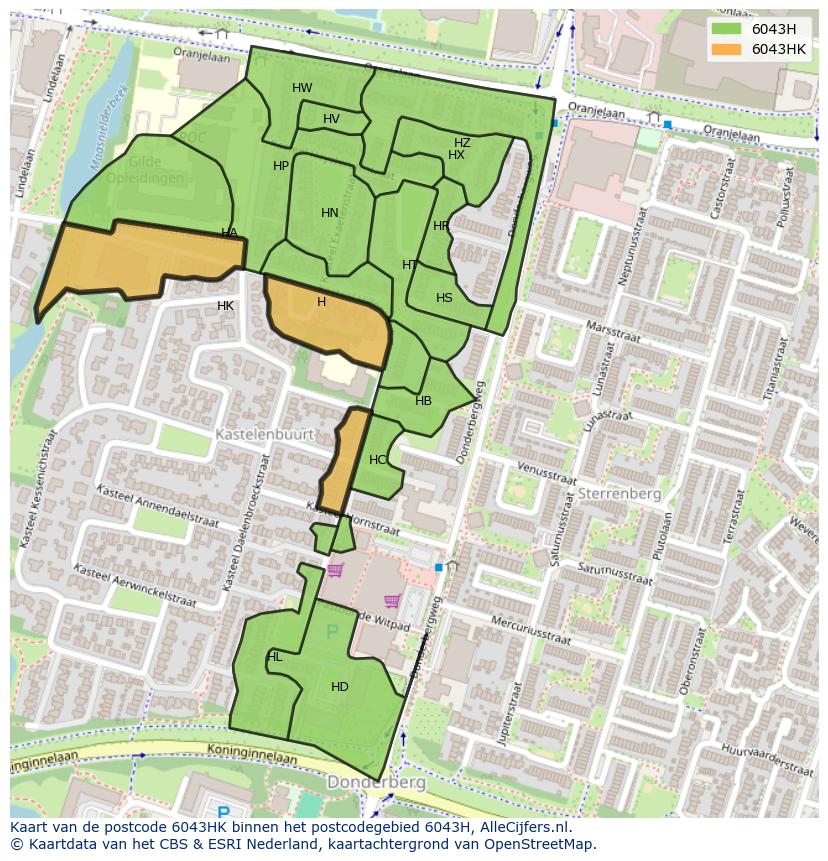 Afbeelding van het postcodegebied 6043 HK op de kaart.