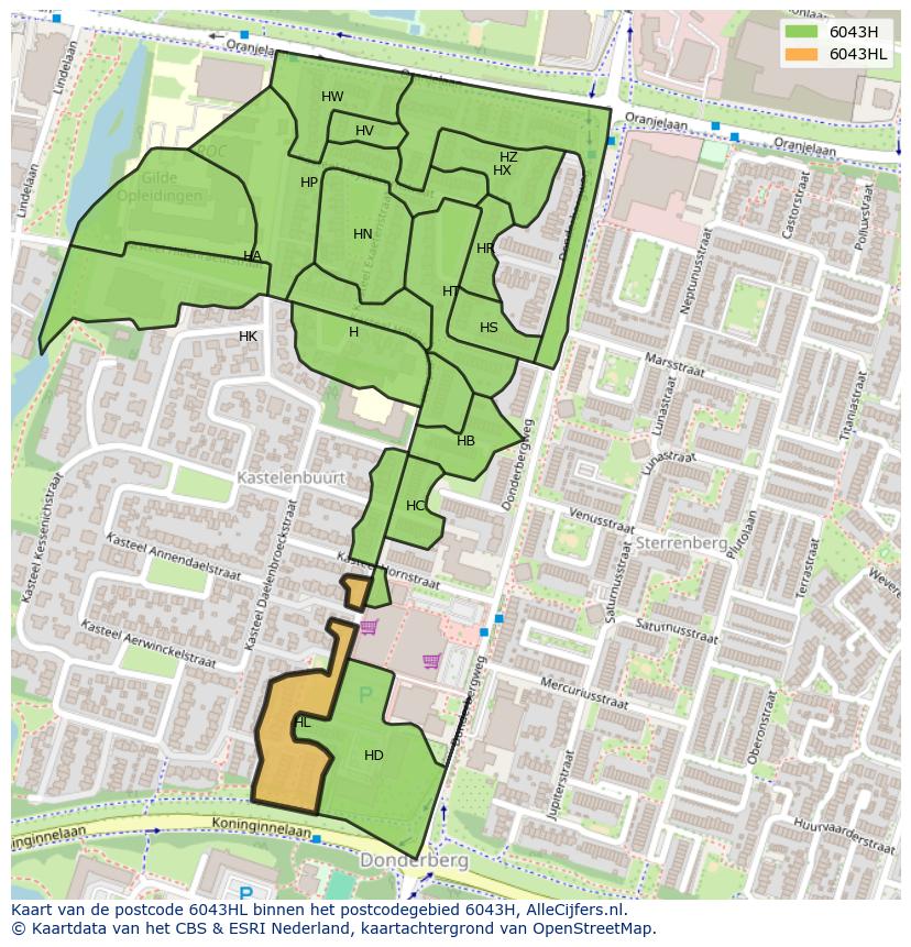 Afbeelding van het postcodegebied 6043 HL op de kaart.