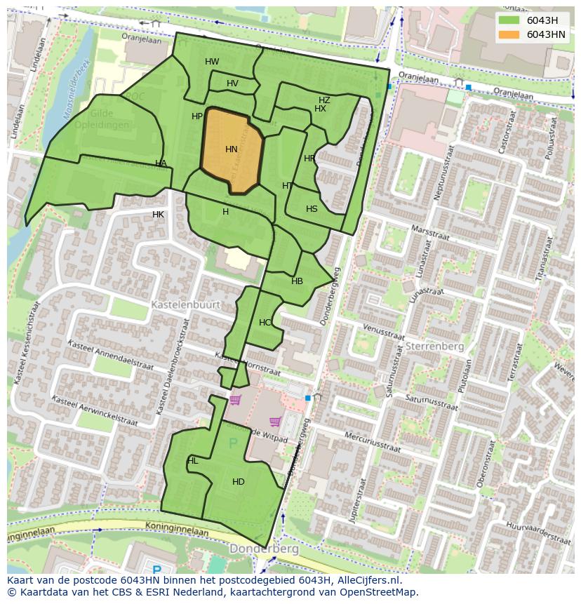 Afbeelding van het postcodegebied 6043 HN op de kaart.