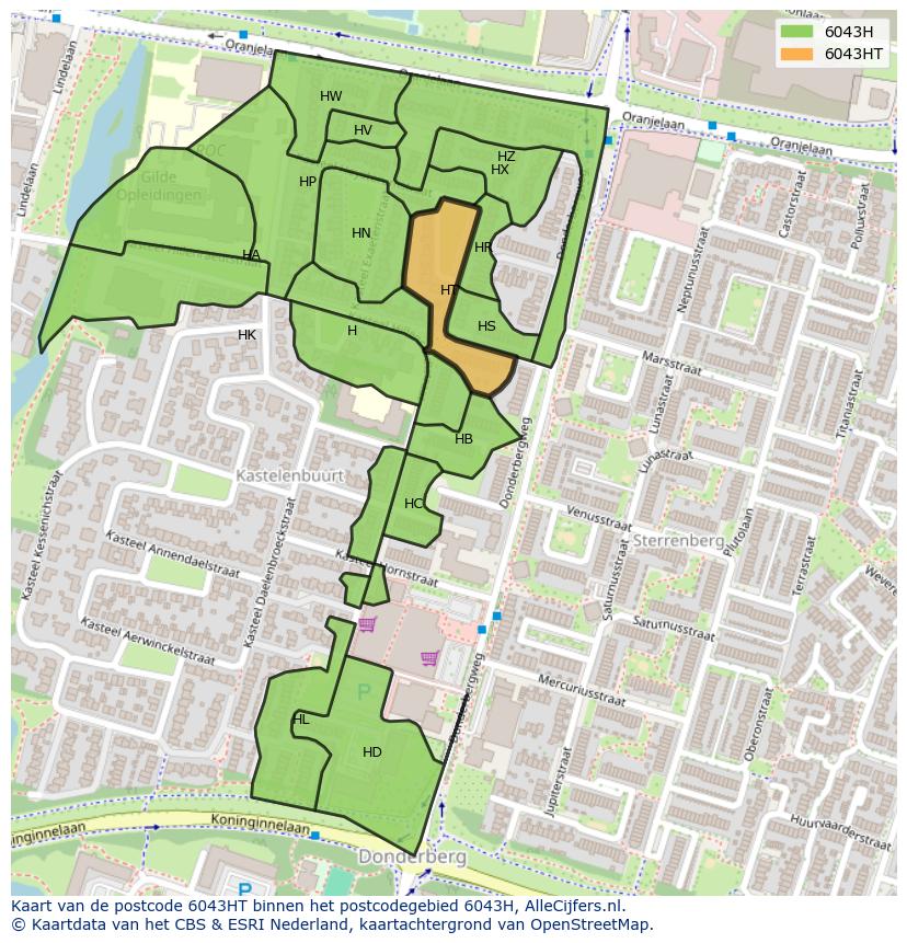 Afbeelding van het postcodegebied 6043 HT op de kaart.