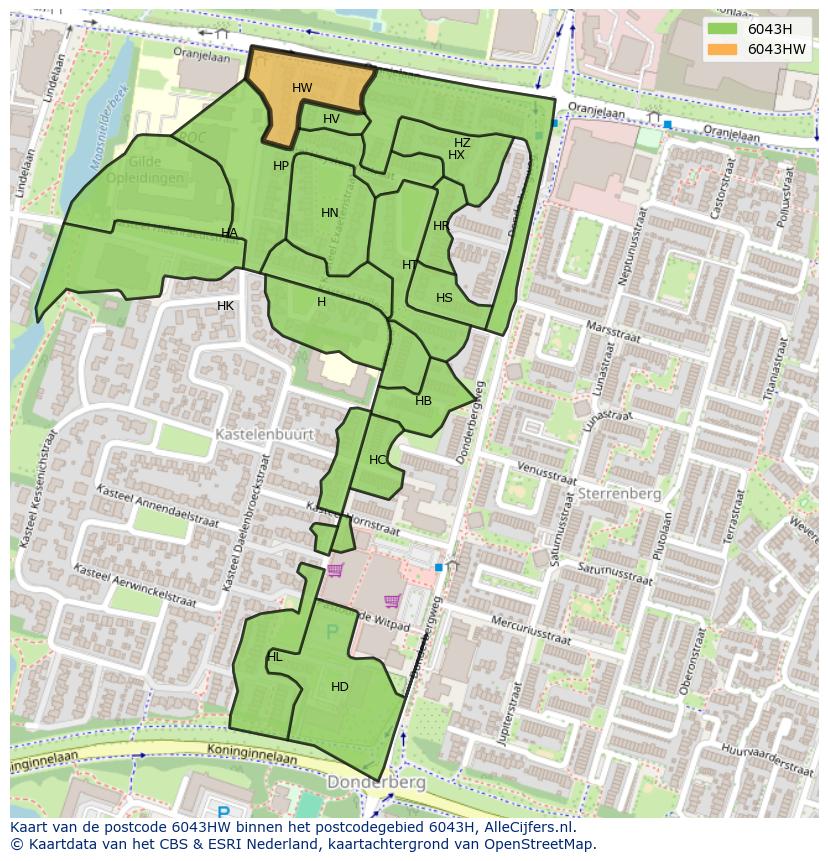 Afbeelding van het postcodegebied 6043 HW op de kaart.