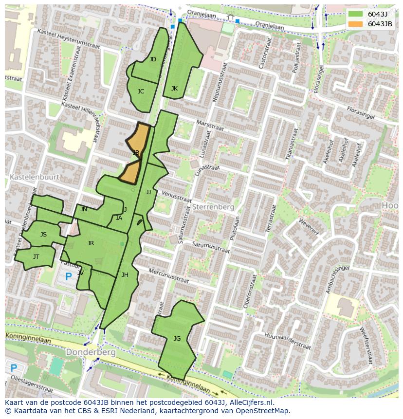 Afbeelding van het postcodegebied 6043 JB op de kaart.