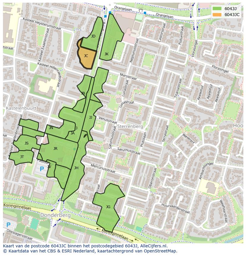 Afbeelding van het postcodegebied 6043 JC op de kaart.