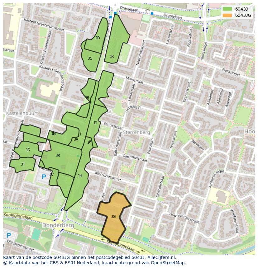 Afbeelding van het postcodegebied 6043 JG op de kaart.