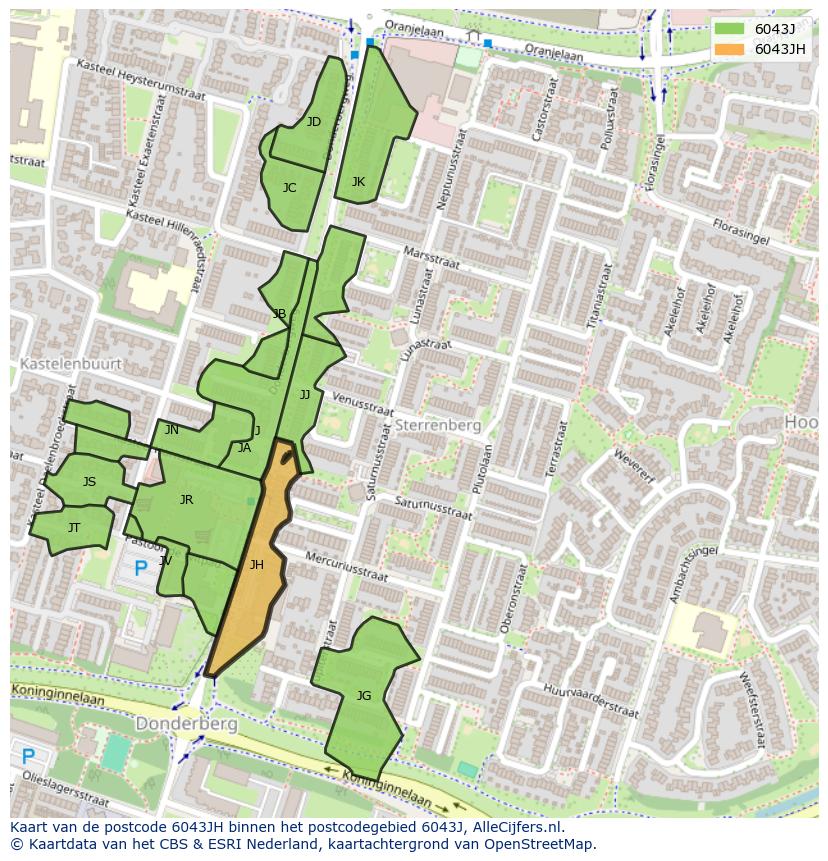 Afbeelding van het postcodegebied 6043 JH op de kaart.