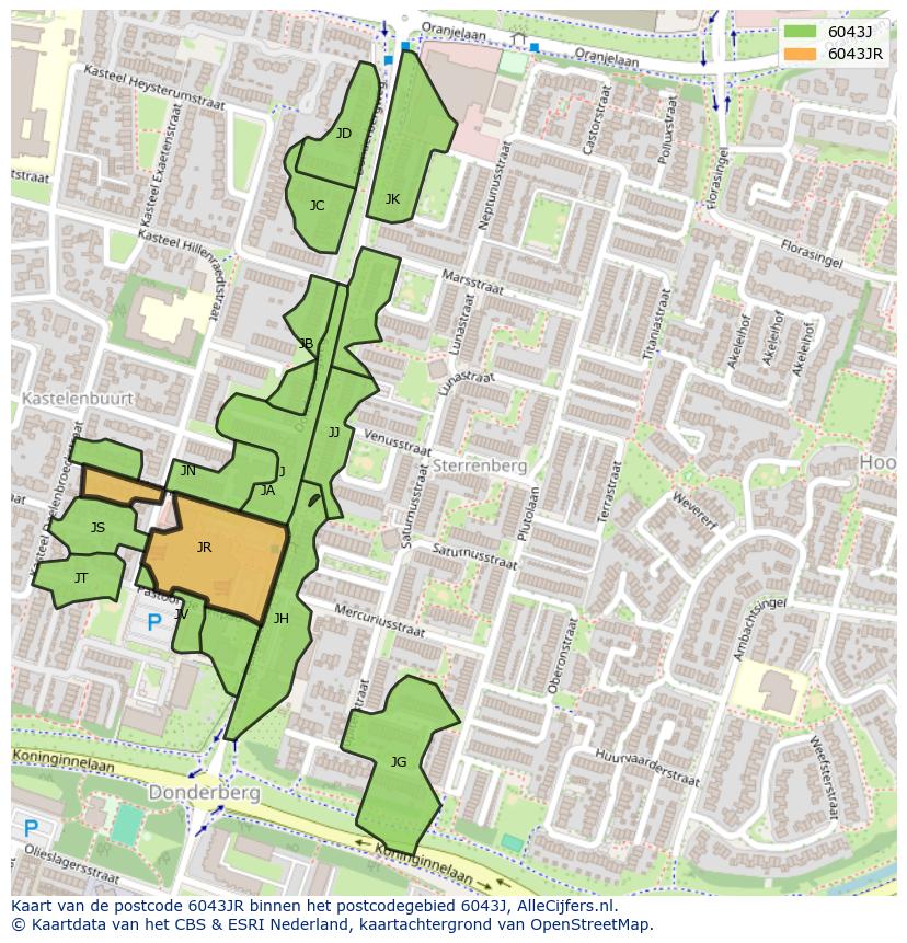Afbeelding van het postcodegebied 6043 JR op de kaart.
