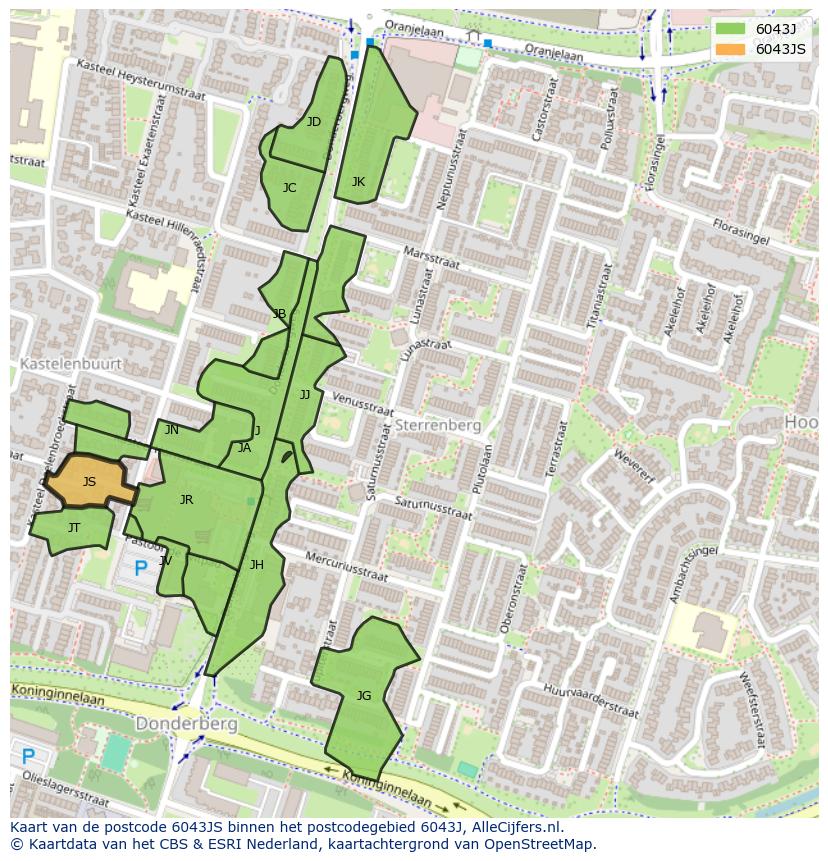 Afbeelding van het postcodegebied 6043 JS op de kaart.