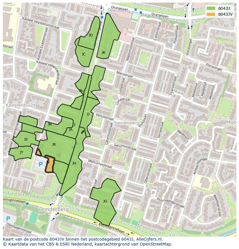 Afbeelding van het postcodegebied 6043 JV op de kaart.