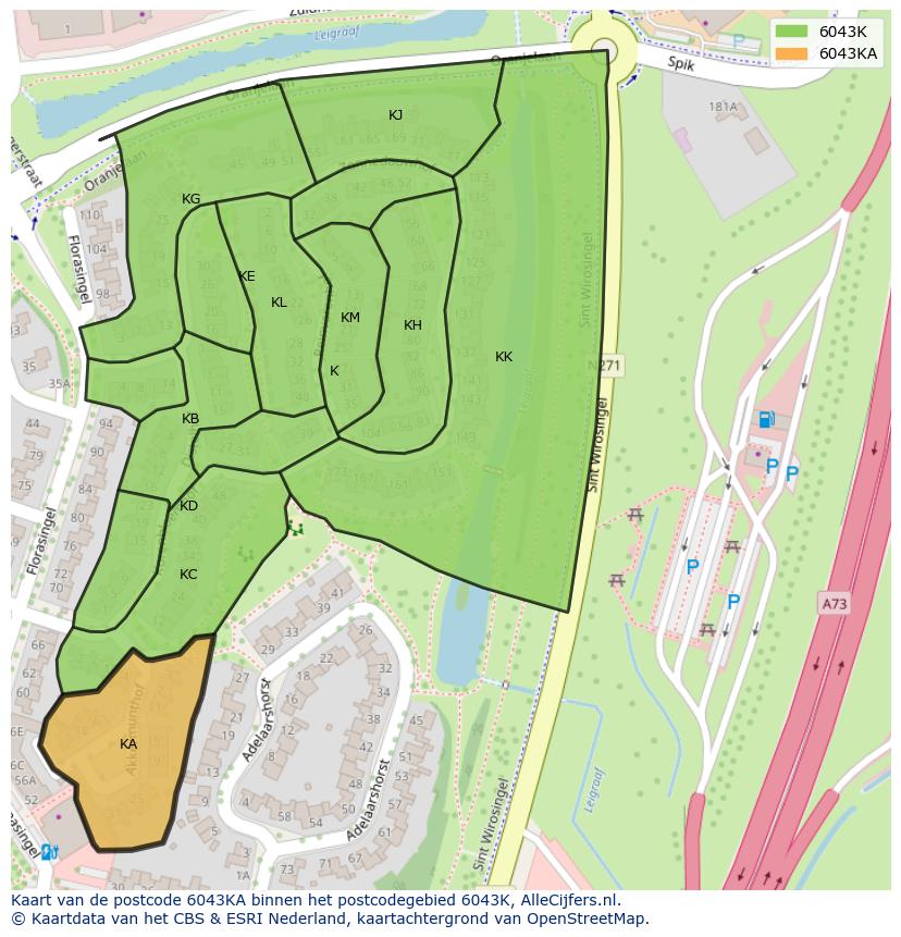 Afbeelding van het postcodegebied 6043 KA op de kaart.