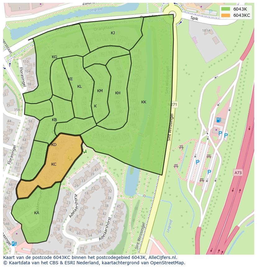 Afbeelding van het postcodegebied 6043 KC op de kaart.