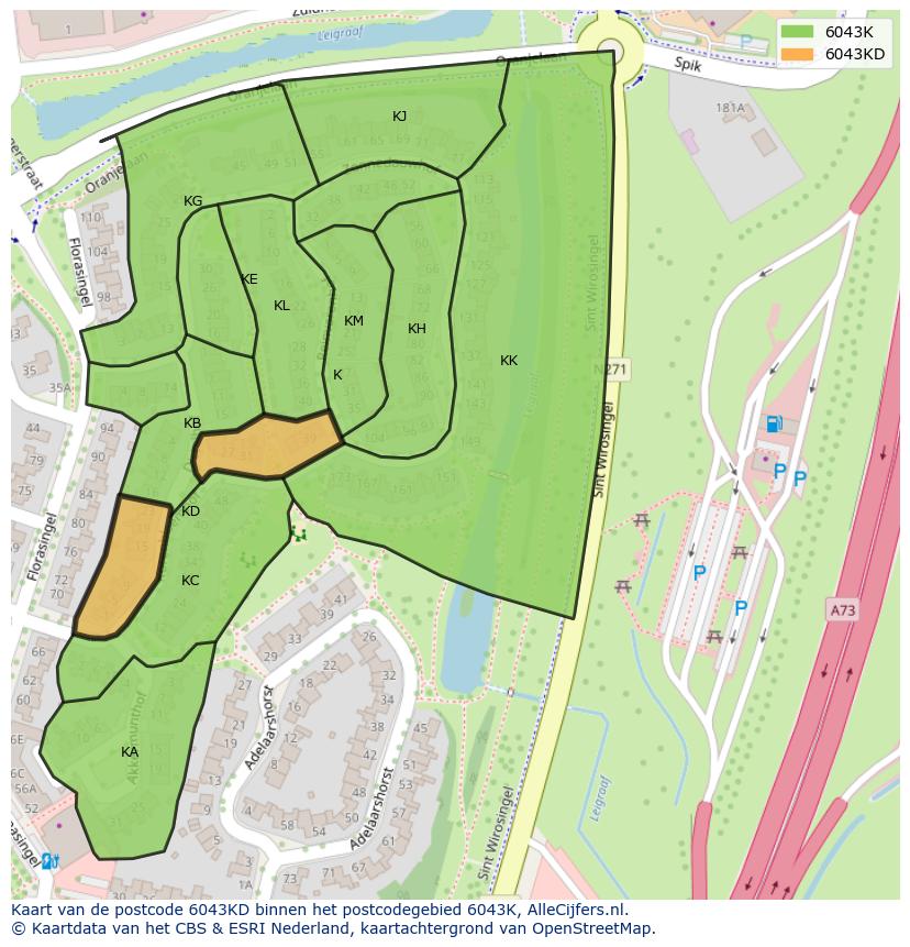 Afbeelding van het postcodegebied 6043 KD op de kaart.