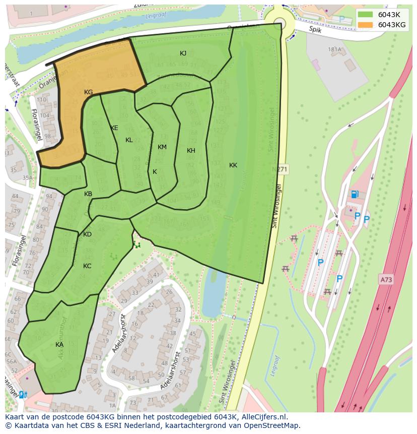 Afbeelding van het postcodegebied 6043 KG op de kaart.