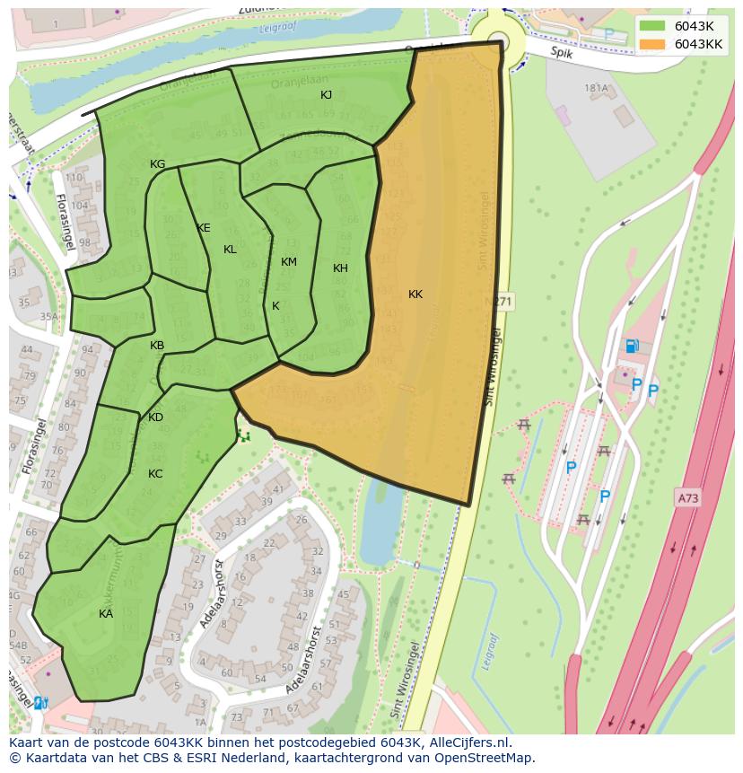 Afbeelding van het postcodegebied 6043 KK op de kaart.