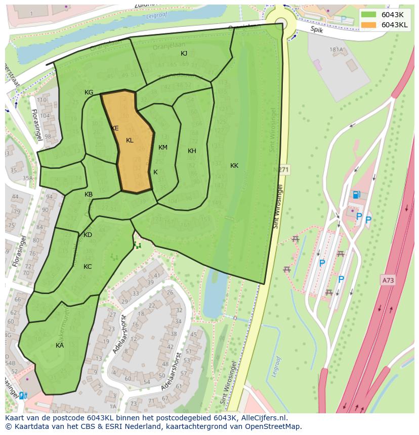 Afbeelding van het postcodegebied 6043 KL op de kaart.
