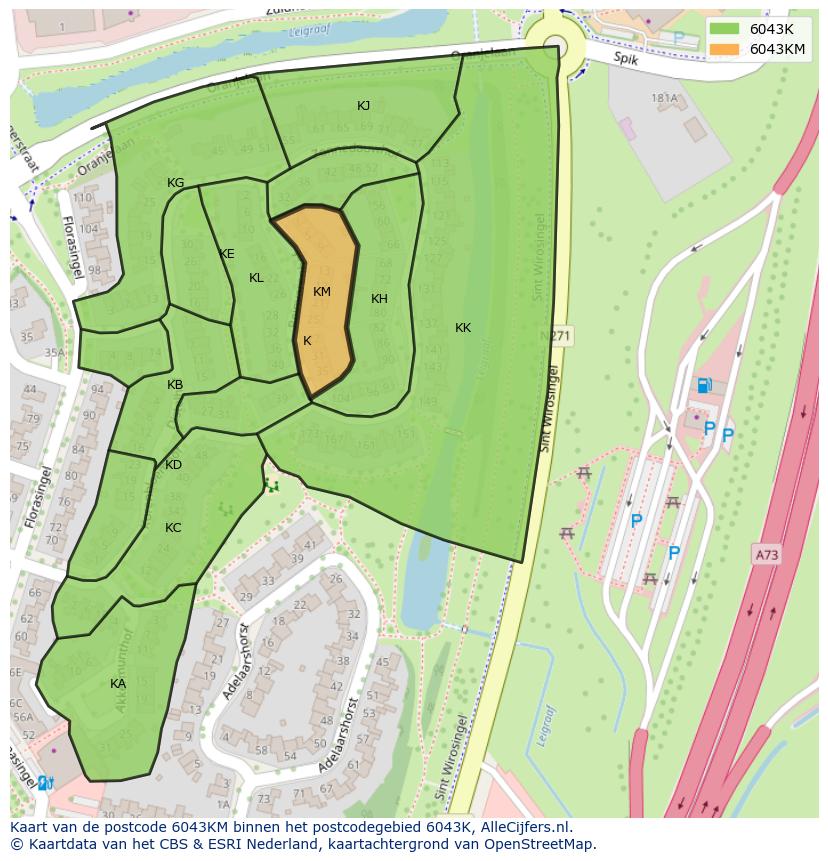 Afbeelding van het postcodegebied 6043 KM op de kaart.