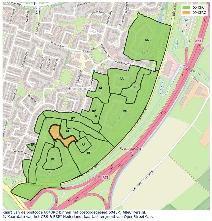 Afbeelding van het postcodegebied 6043 RC op de kaart.
