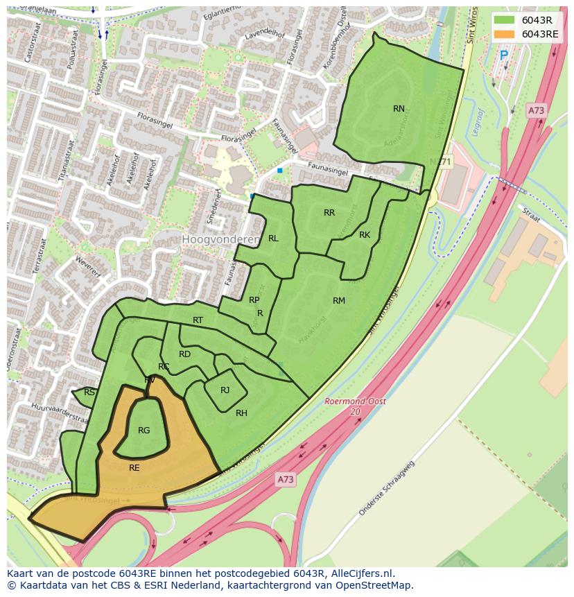 Afbeelding van het postcodegebied 6043 RE op de kaart.
