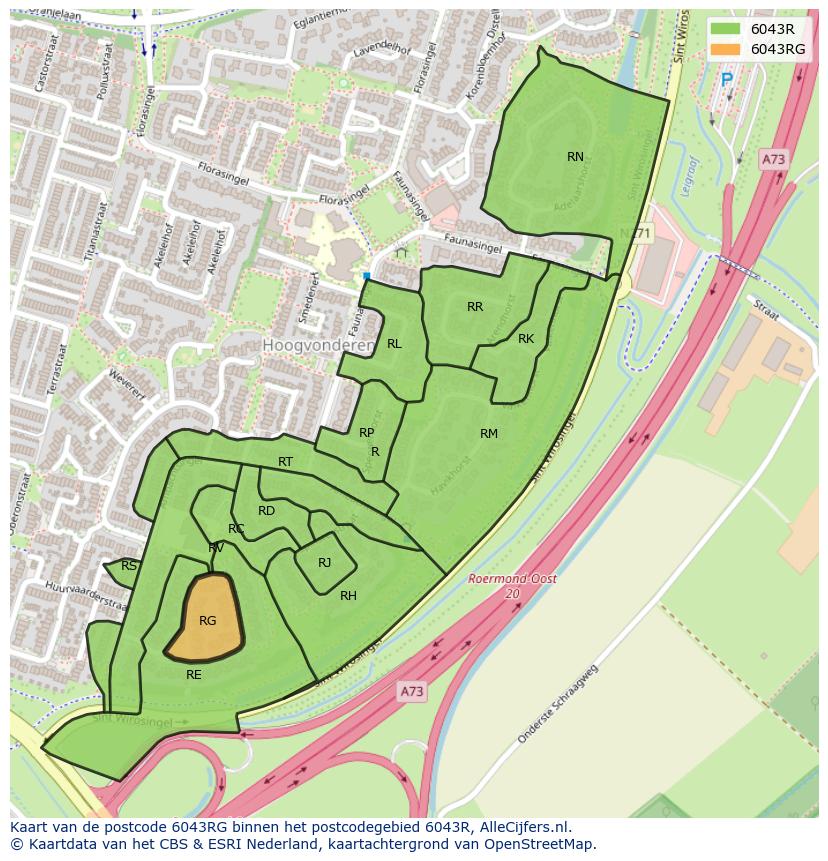 Afbeelding van het postcodegebied 6043 RG op de kaart.