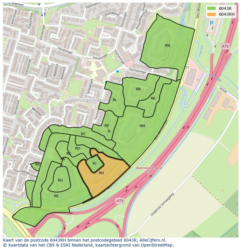 Afbeelding van het postcodegebied 6043 RH op de kaart.