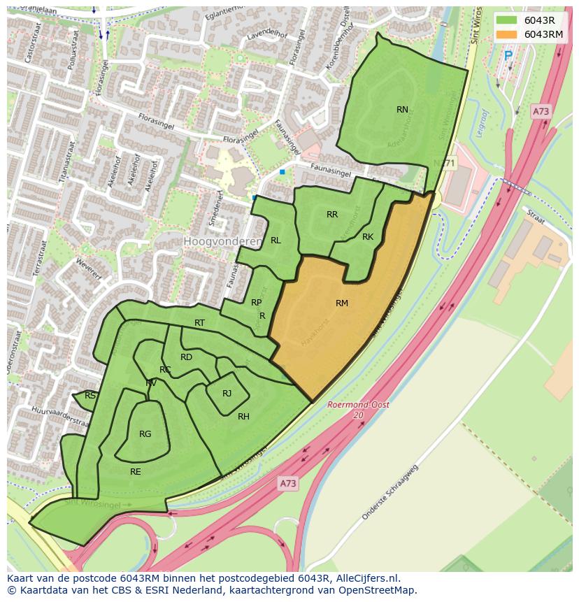 Afbeelding van het postcodegebied 6043 RM op de kaart.