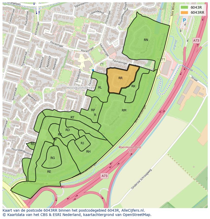 Afbeelding van het postcodegebied 6043 RR op de kaart.
