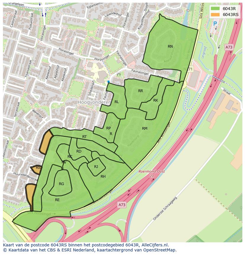 Afbeelding van het postcodegebied 6043 RS op de kaart.